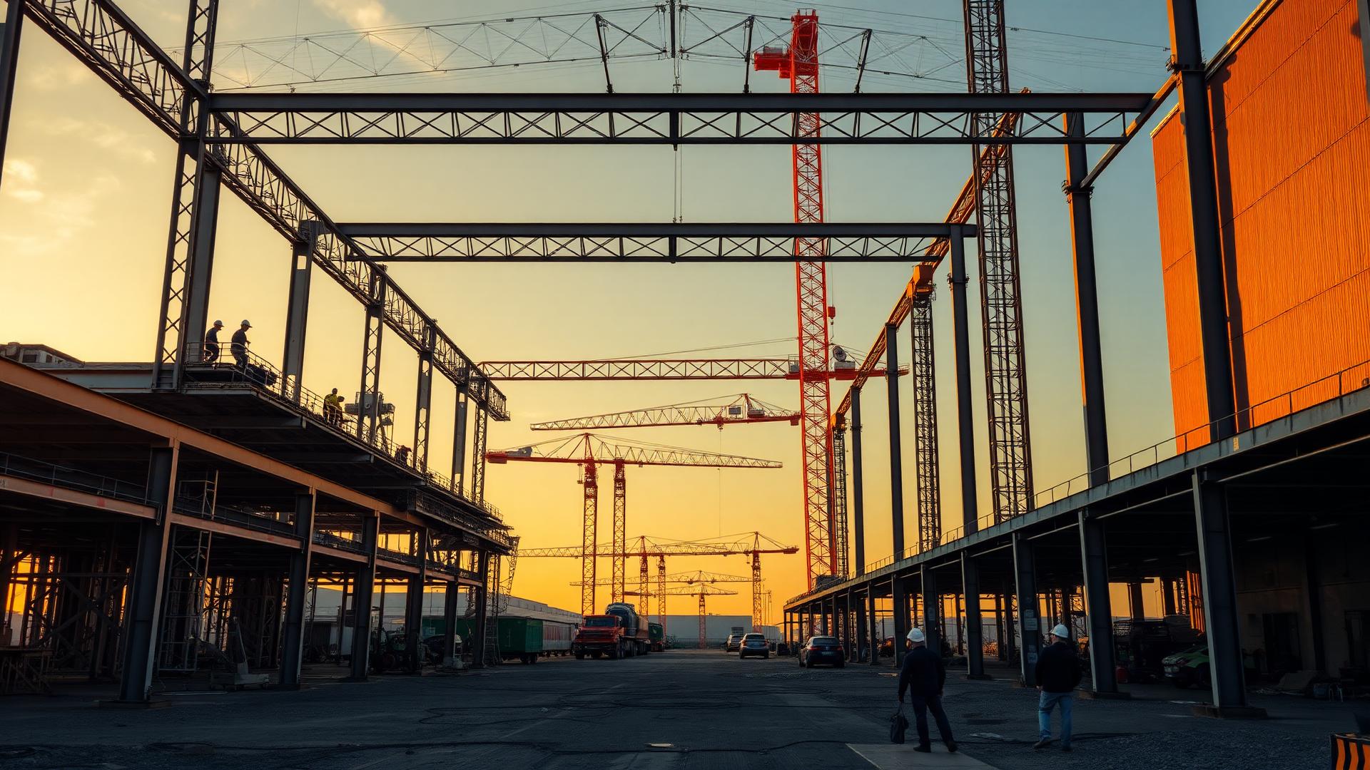 Obra industrial da Celta Engenharia ao entardecer